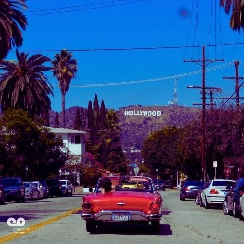 red-car-hollywood-drone-LA-production
